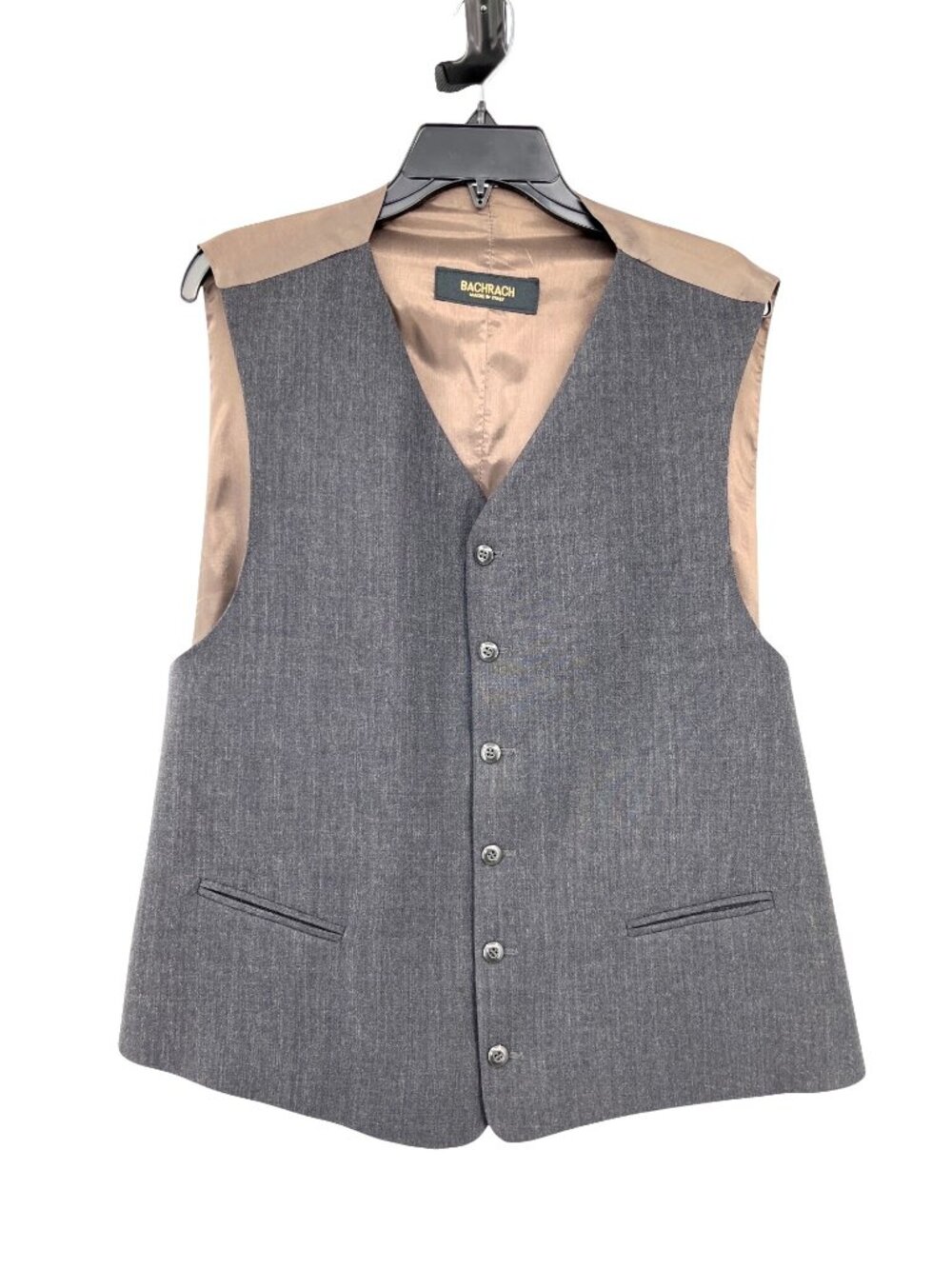 Bacharach Wool Vest Mens XL Used Charcoal Italy Button Front Lined